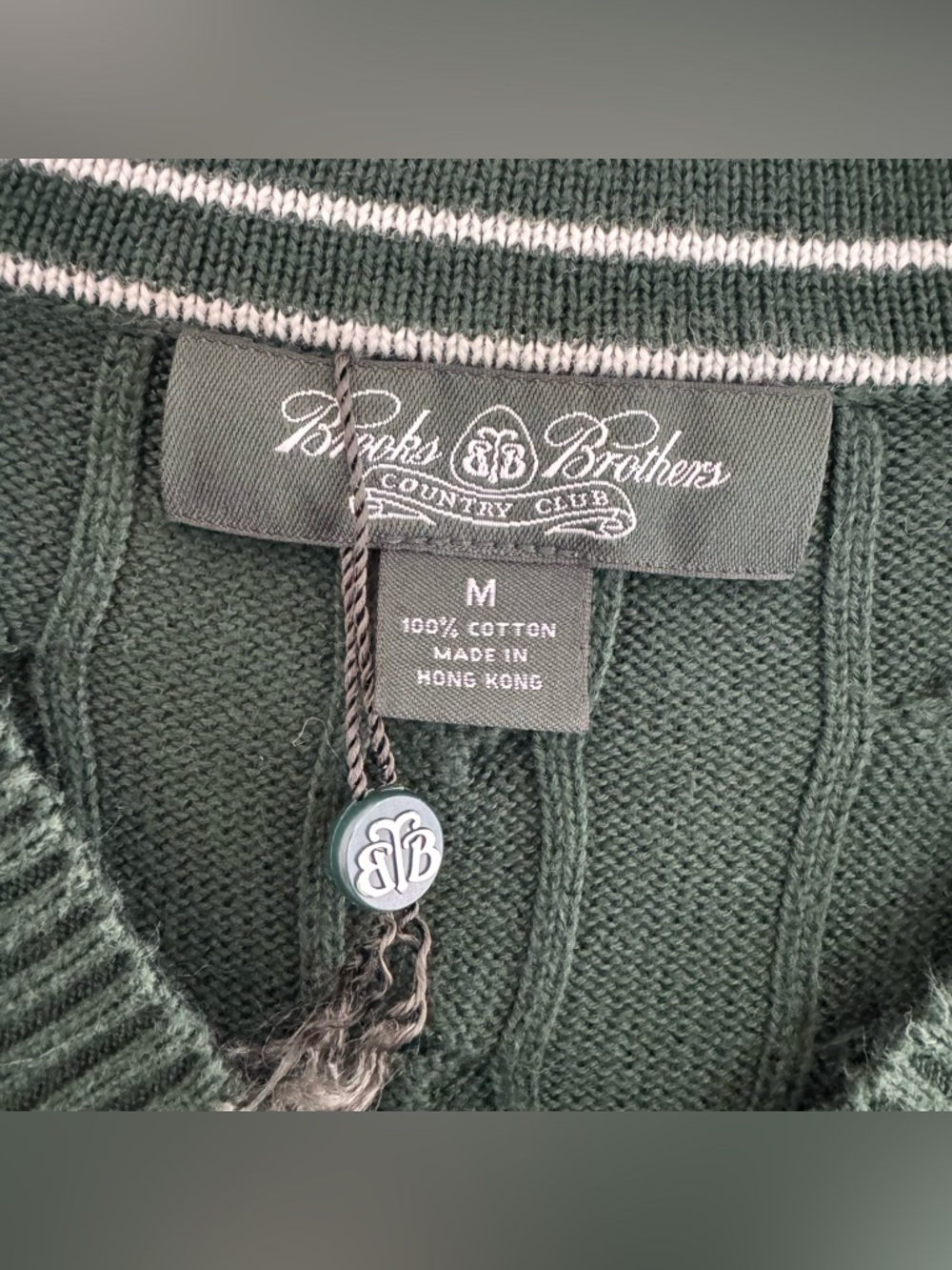 Brooks Brothers Country Club Tennis Sweater Green White Egyptian Cotton Cable - Picture 8 of 10